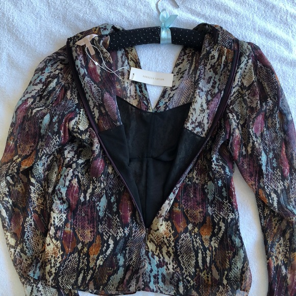 Rebecca Taylor Watercolour Snake V-Neck Top Blouse Size 4 - Picture 10 of 14